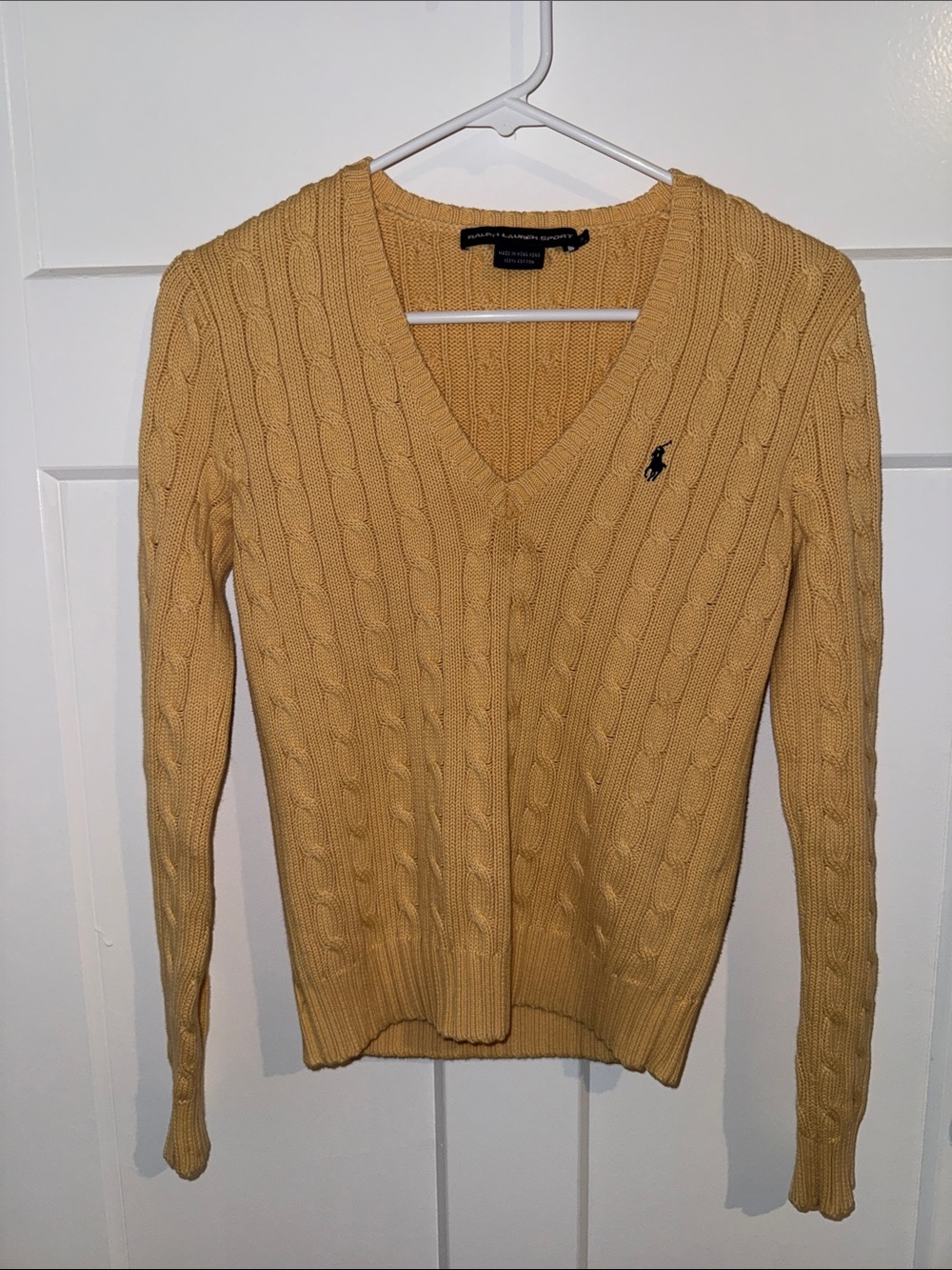 Ralph Lauren Mustard Yellow Cable Knit V-Neck Sweater